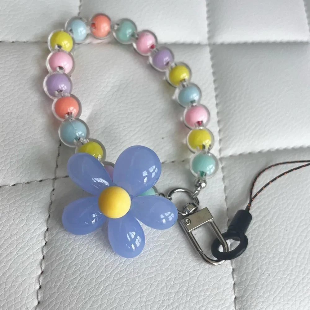 New Colorful Beaded Flower Wrist Phone Lanyard - Multiple Available
